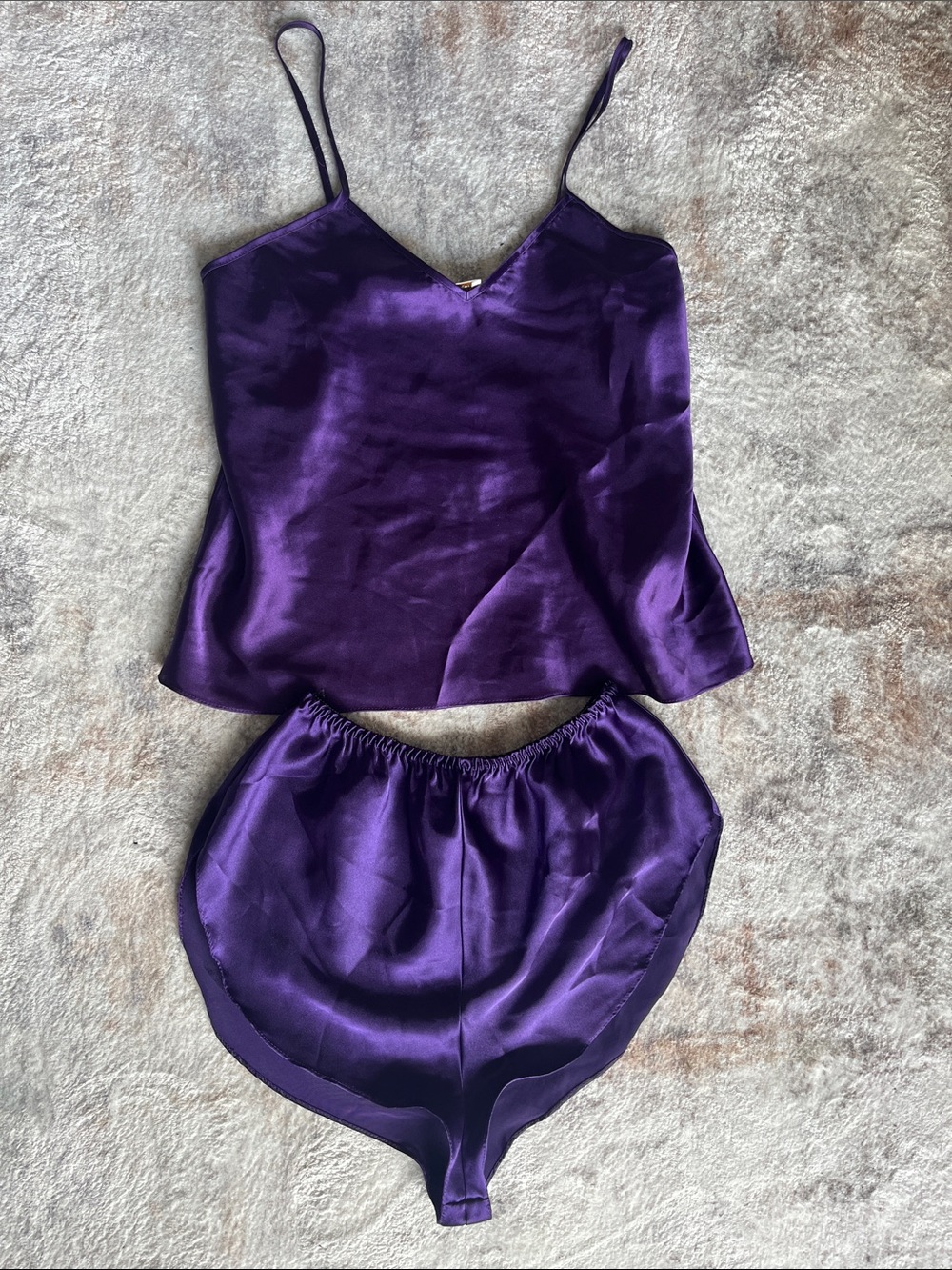 La Vie En Rose Purple Satin Cami and Shorts Sleep Set. Vintage